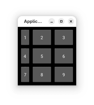 Obrázek 18: Devět tlačítek v kontejneru typu grid s mřížkou 3×3 buňky
