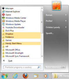 <p>Obyčejná nabídka start ve Windows 7</p>