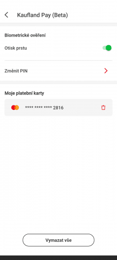 Kaufland Pay umí uložit jen jednu platební kartu. (26. 10. 2022)
