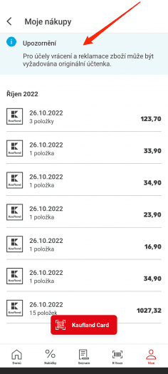 Aplikace sice umí elektronické stvrzenky, ale jde jen o jejich opis a nemusí být Kauflandem uznané pro reklamaci... (26. 10. 2022)