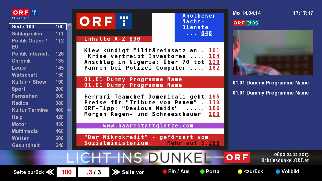 ORF teletext v rámci aplikace HbbTV