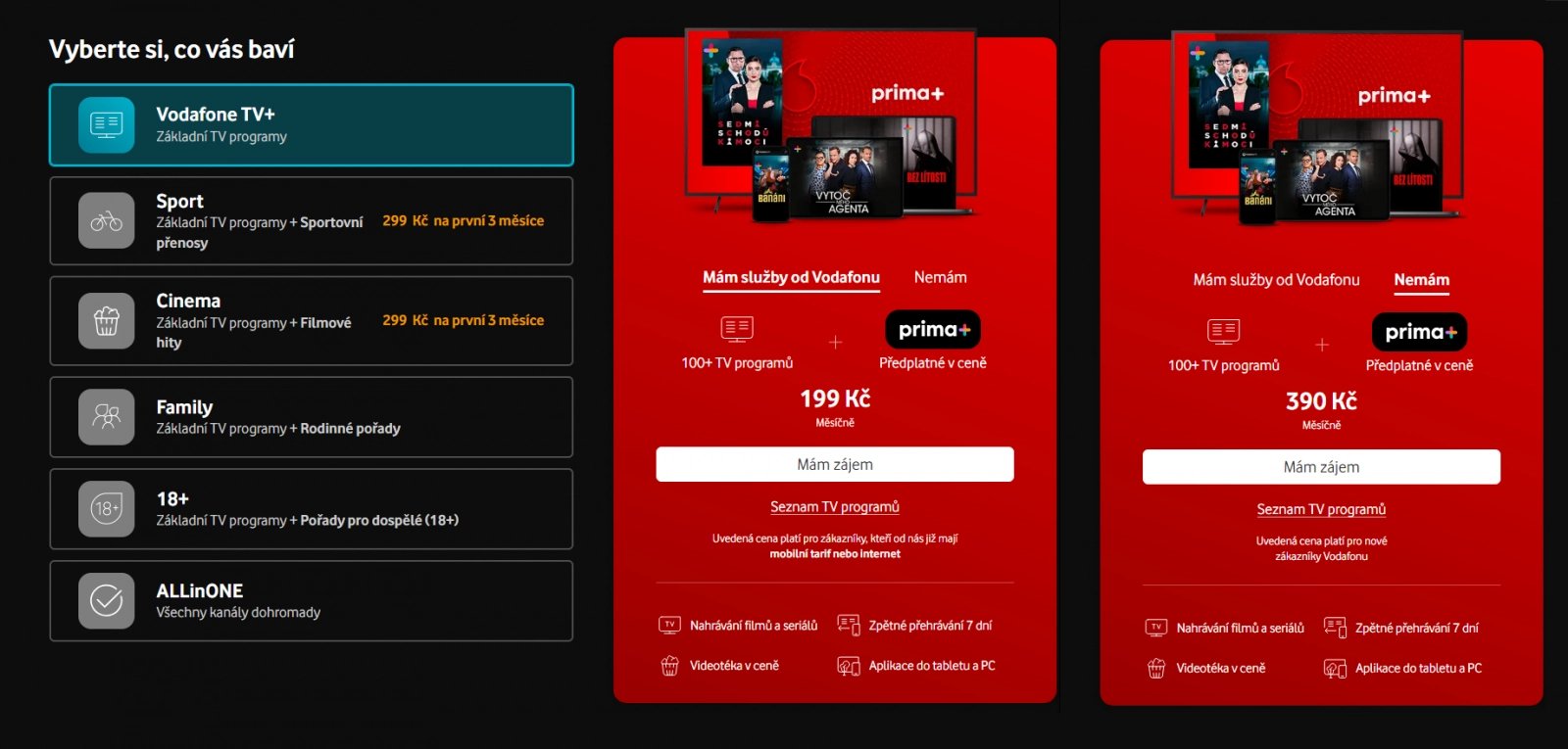 Tarifní nabídka Vodafone TV