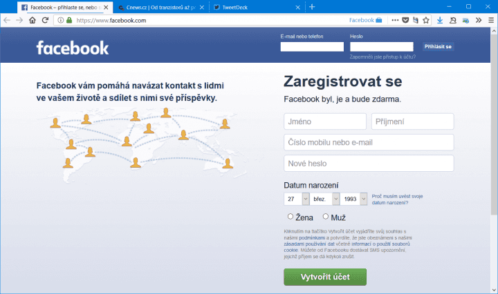 Jak poznáte Facebook v kontejneru? Podle indikátorů v panelu a v adresním řádku