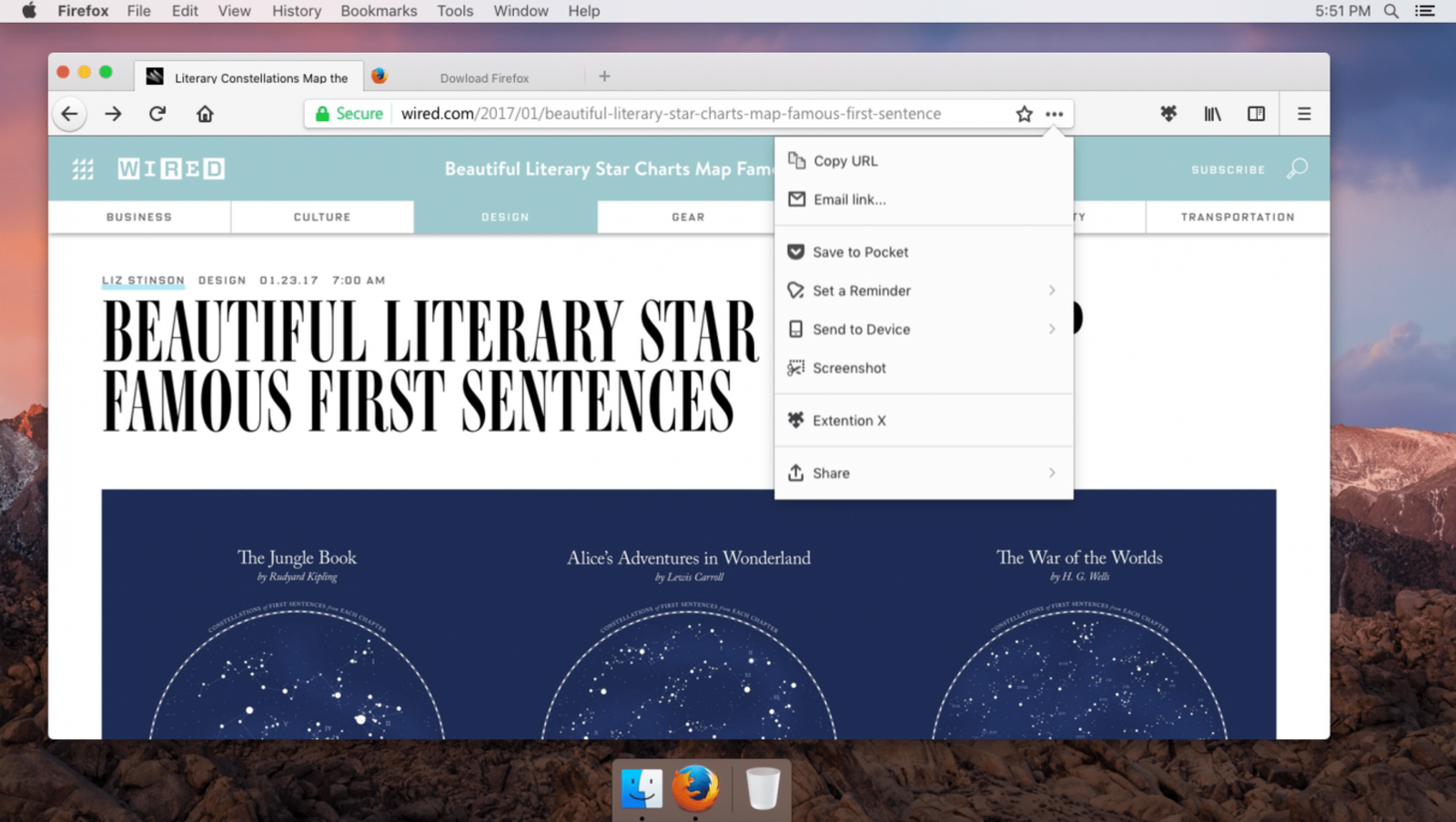 Do adresního řádku přibylo nové menu sdílení, ve kterém je možné stránku poslat mailem, přidat do služby Pocket nebo ji odeslat do jiného zařízení.