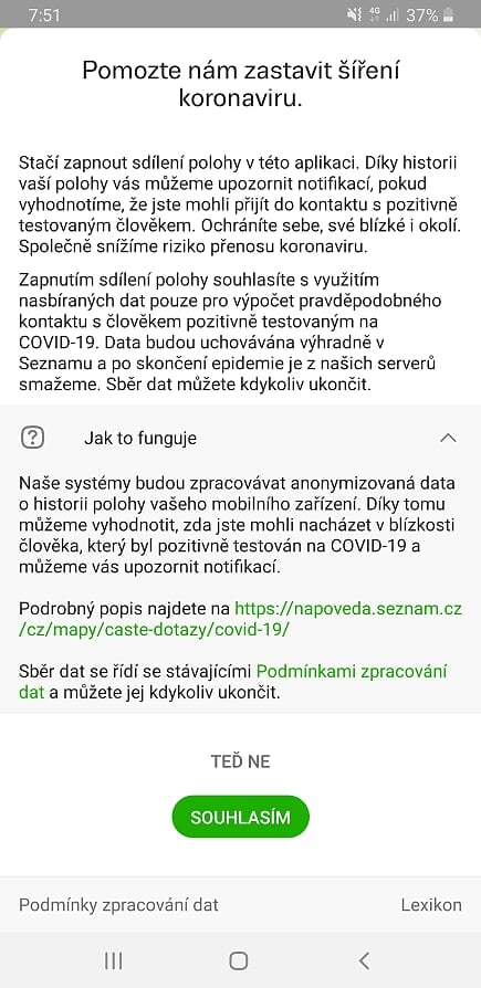 Mapy.cz nabízejí sdílení polohy, aby mohly varovat před koronavi
