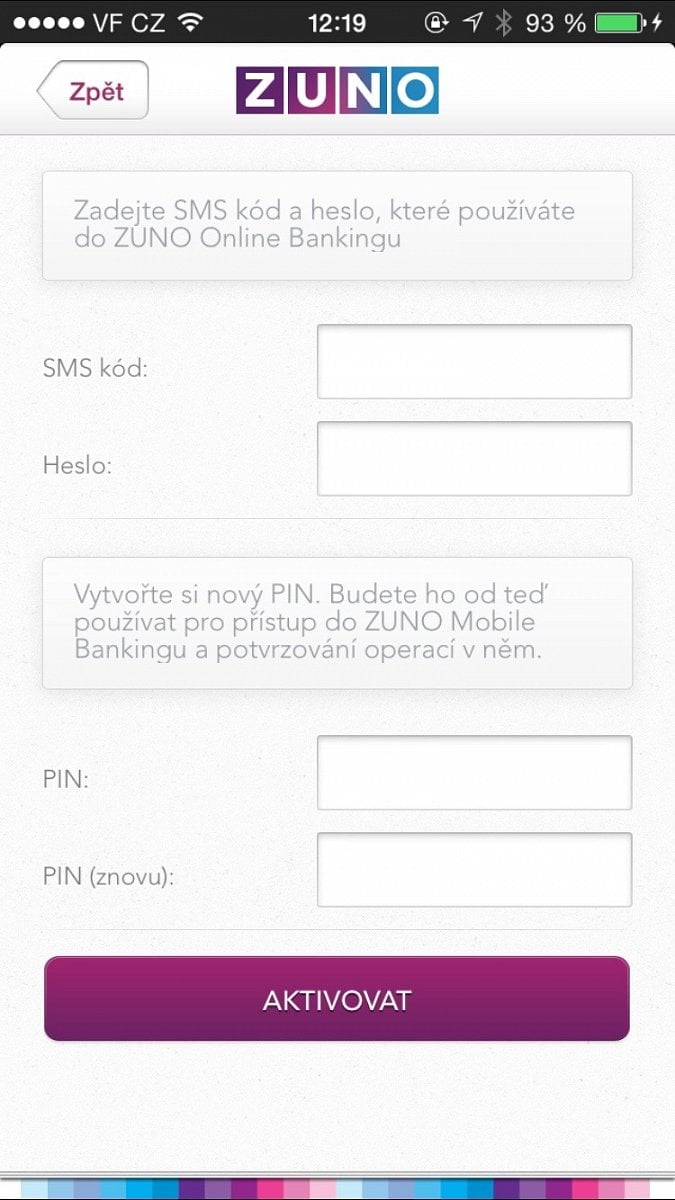 Mobilní bankovnictví Zuno Bank