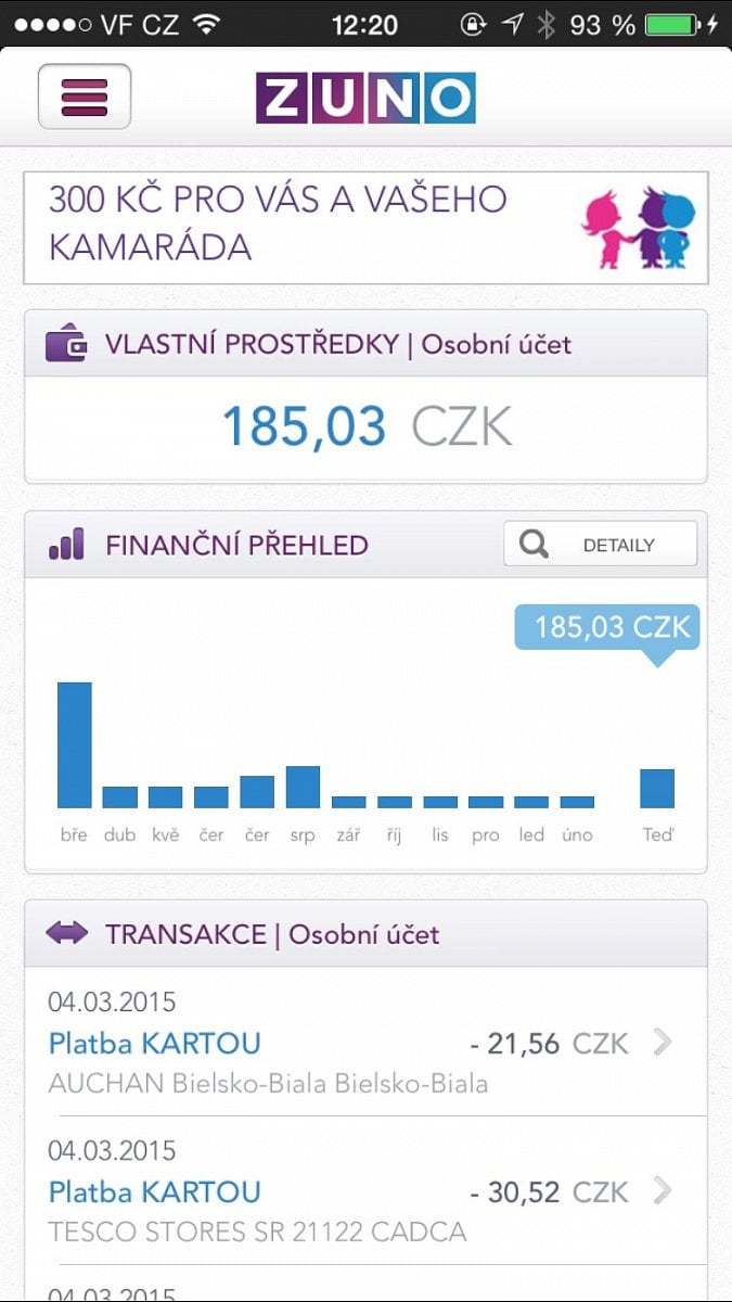 Mobilní bankovnictví Zuno Bank