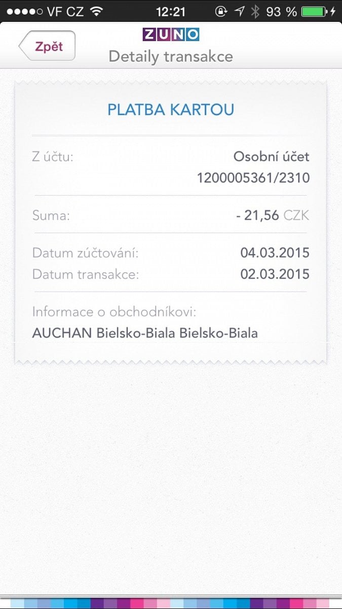 Mobilní bankovnictví Zuno Bank