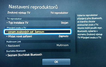 Připojení reproduktoru či zvukové lišty přes Bluetooth.
