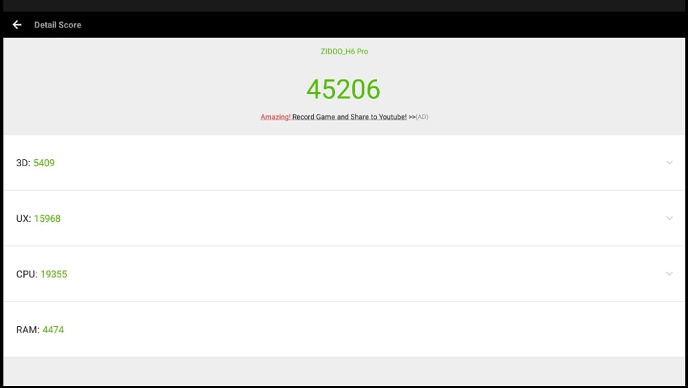 Zidoo H6 Pro - AnTuTu a CPU-Z