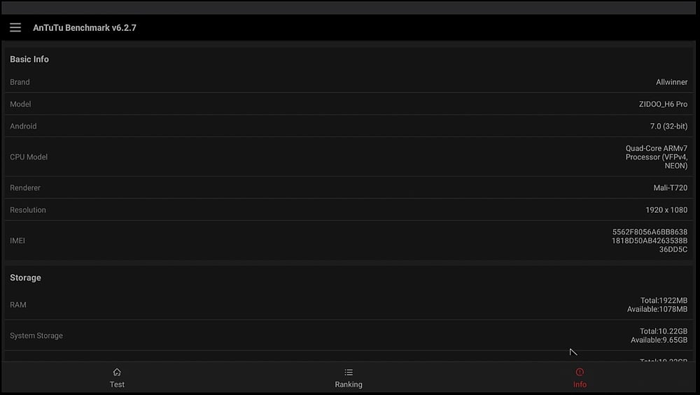 Zidoo H6 Pro - AnTuTu a CPU-Z