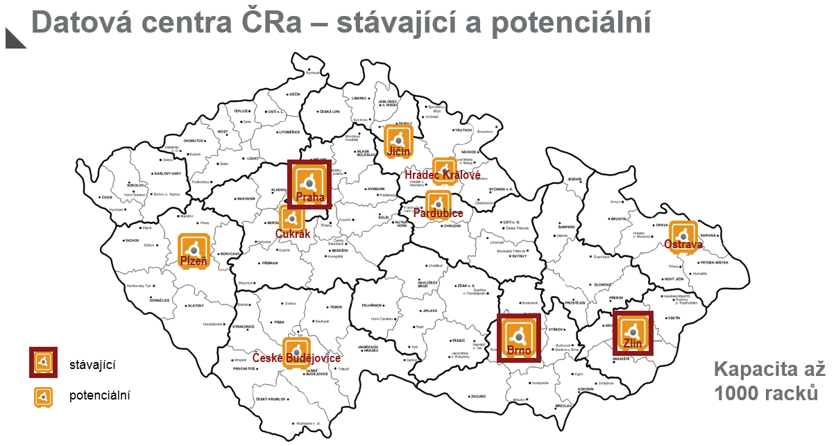 ČRa momentálně provozují datacentra v Praze, v Brně a ve Zlíně. Potenciálně ale mají vyhlédnuty i další lokality ve své síti, které by byly pro stavbu nových datacenter vhodné. Nejpravděpodobněji zatím vypadá středočeský Cukrák.