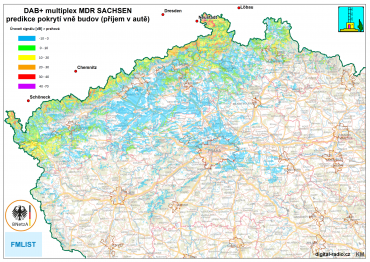 Predikce pokrytí MDR Sachsen vně budov (příjem v autě)