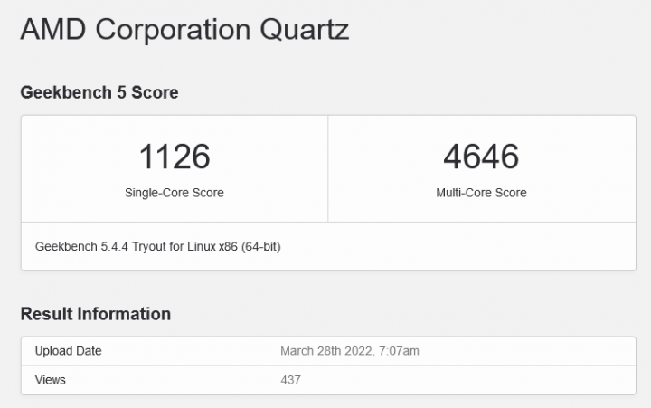 Vzorek serverového procesoru AMD s architekturou Zen 4 v Geekbench 1