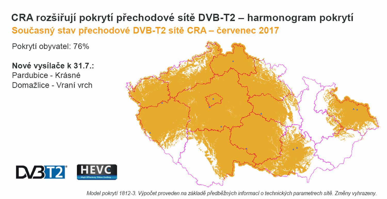 ČRa, DVB-T2 harmonogram a pokrytí, 31. červenec 2017