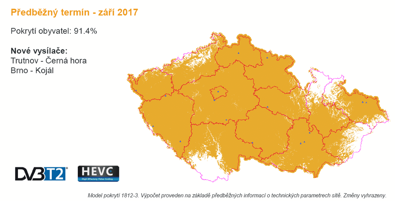 ČRa, DVB-T2 harmonogram a pokrytí, 31. červenec 2017