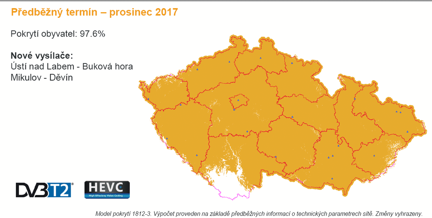 ČRa, DVB-T2 harmonogram a pokrytí, 31. červenec 2017