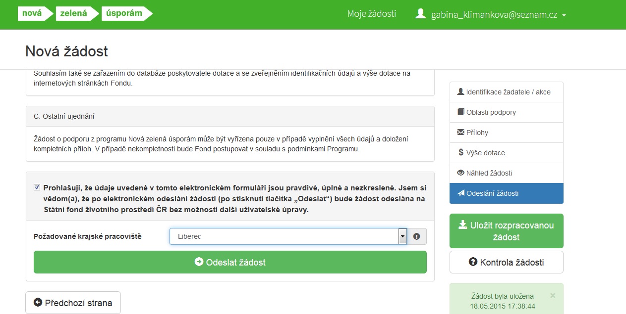 po kontrole náhledu a volbě příslušného úřadu žádost odešlete
