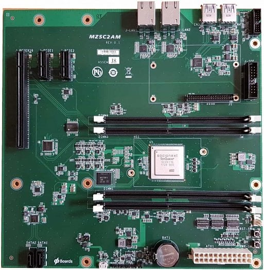 Deska vývojářské stanice s procesorem Socionext SynQuacer SC2A11