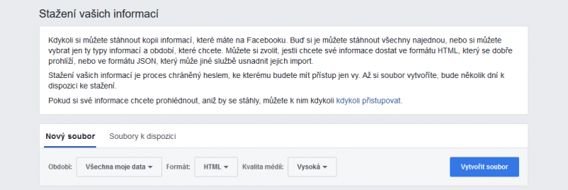 Stažení informací z Facebooku