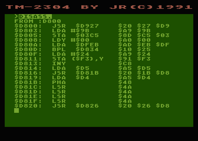 Turbo Monitor obsahuje i disassembler.