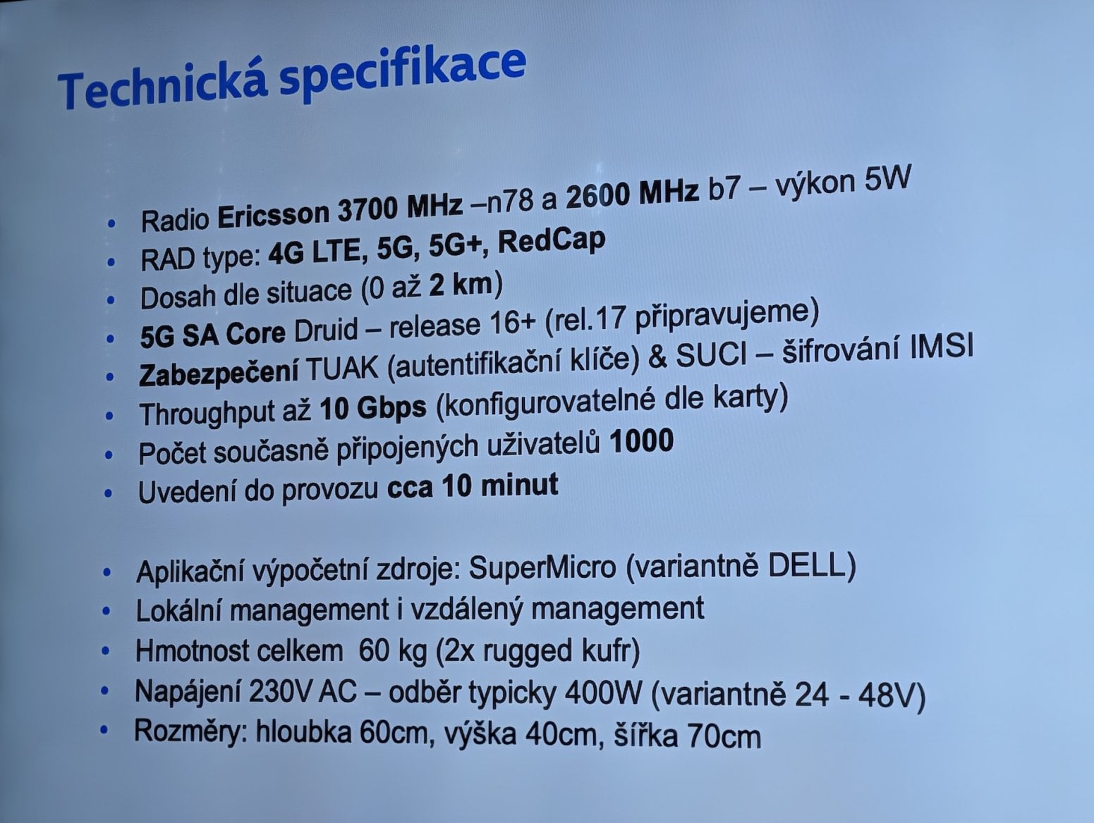 Technická specifikace přenosného mobilního 5G vysílače v kufru od O2