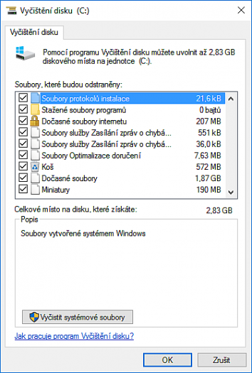 Vyčištění disku ve Windows 10