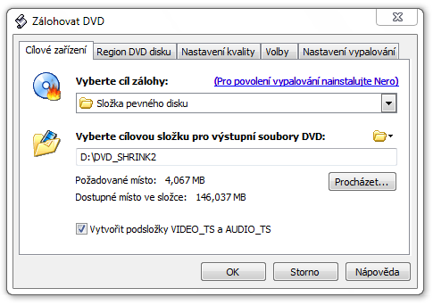 <p>Důležité je vybrat cestu, kam mají být data uložena</p>