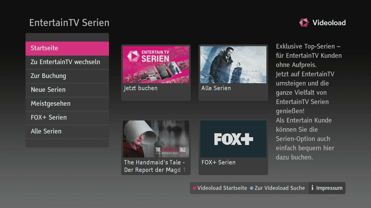 Entertain TV Serien – uživatelské prostředí