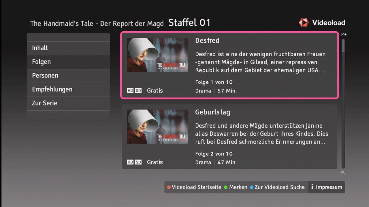 Entertain TV Serien – uživatelské prostředí
