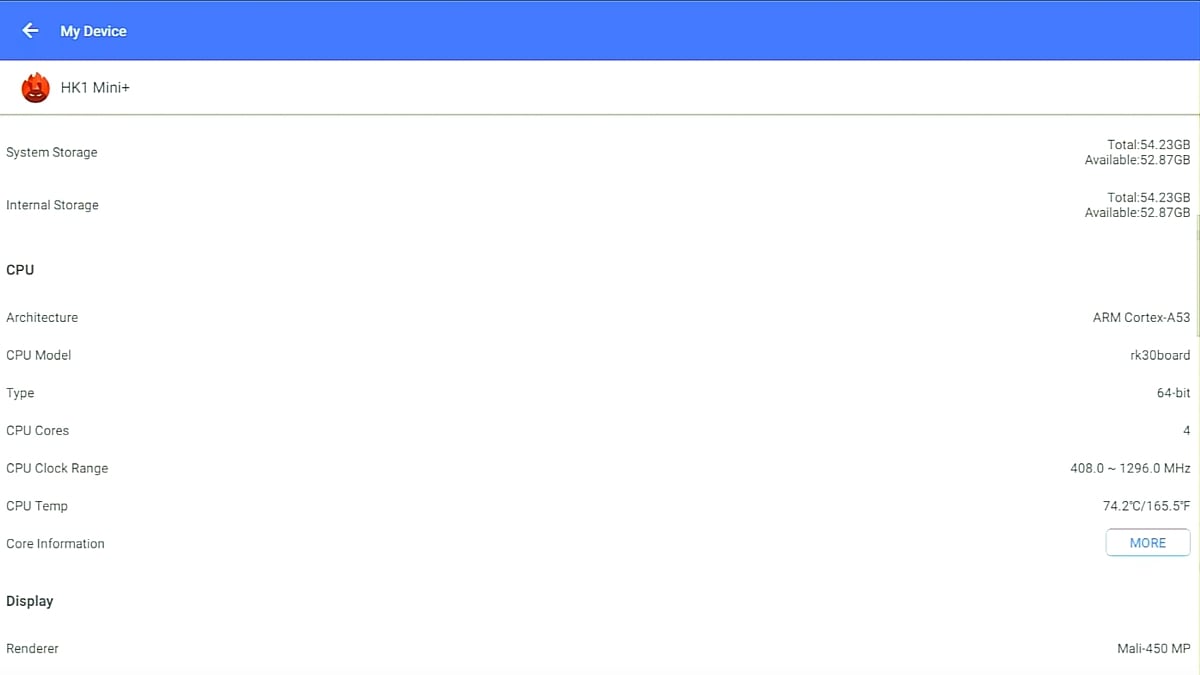 Benchmarky HK1 Mini+ s čipsetem Rockchip 3318