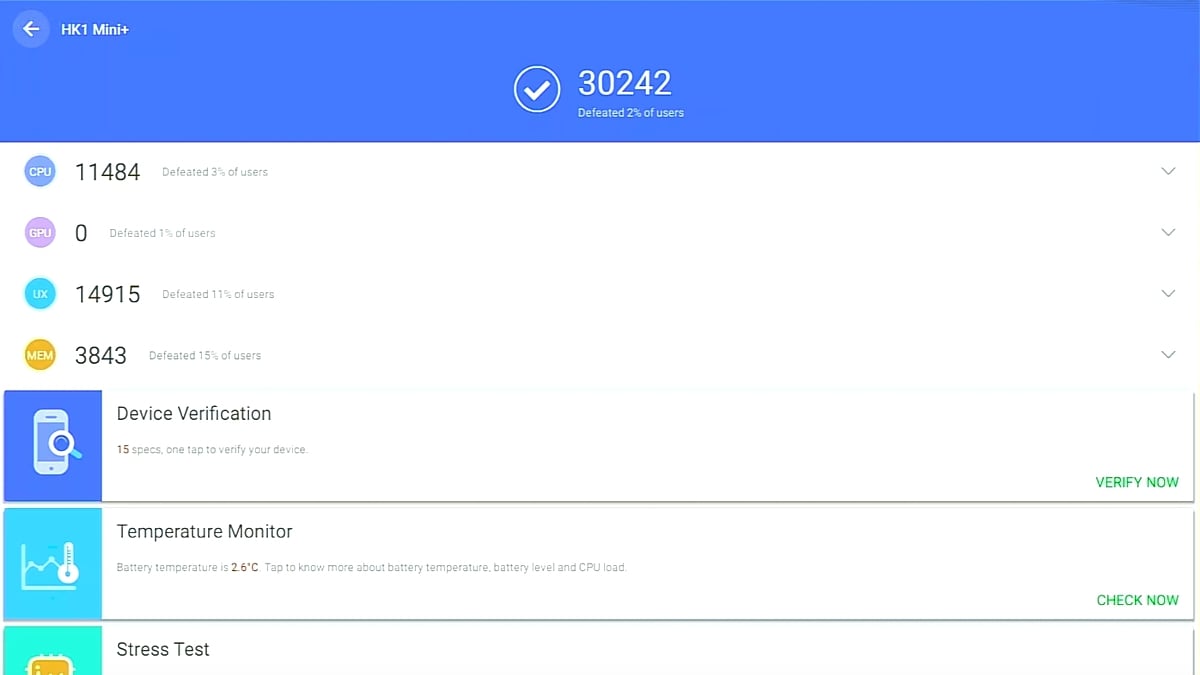 Benchmarky HK1 Mini+ s čipsetem Rockchip 3318