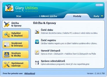 <p>Hlavní funkce programu jsou shromážděny pod záložkou Moduly. Ačkoliv jich je velké množství, jsou zde uspořádány přehledně</p>