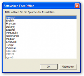Volby pro jazyk instalace.