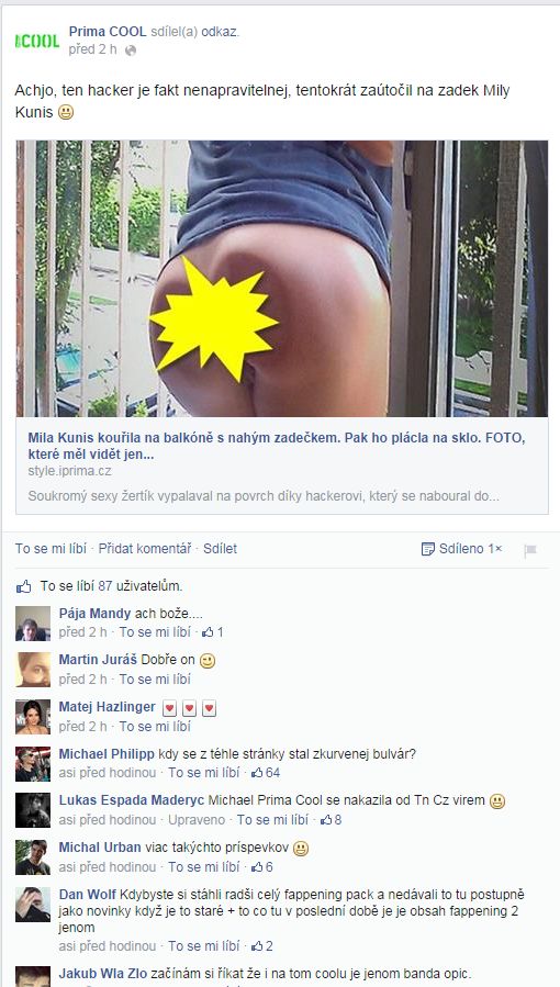 Vybrané erotické příspěvky z Facebooku Primy Cool