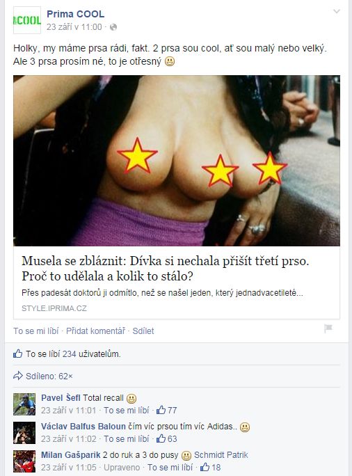 Vybrané erotické příspěvky z Facebooku Primy Cool