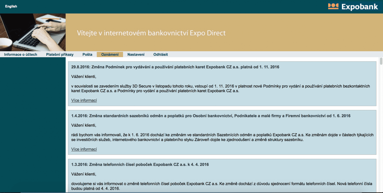 Informace o novinkách a změnách.
