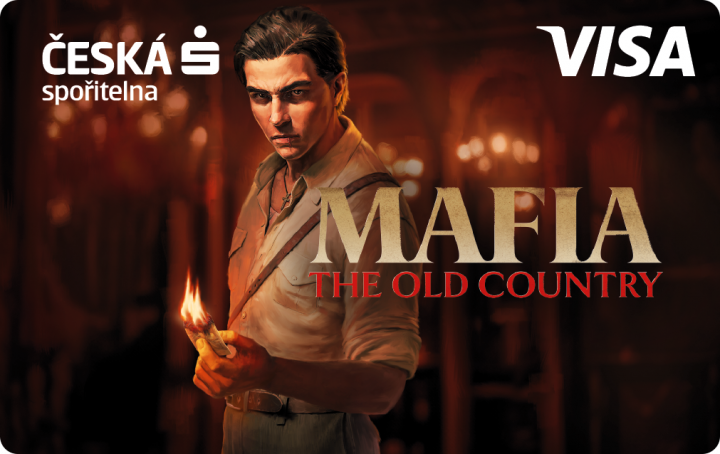 Vizuál limitované edice OLED svítící karty Mafia: The Old Country od České spořitelny.