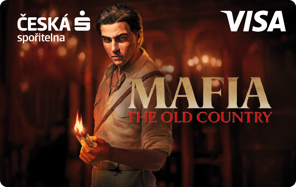 Vizuál limitované edice OLED svítící karty Mafia: The Old Country od České spořitelny.