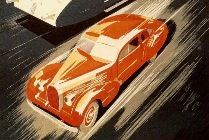Klasické závodní a sportovní Bugatti dvacátých let se velmi často dodávaly v typicky modrém odstínu. Naproti tomu byly větší cestovní a luxusní modely nezřídka dvoubarevné, takže se na karosérii mohla vyskytnout i červená, o níž zpívá Naďa Urbánková