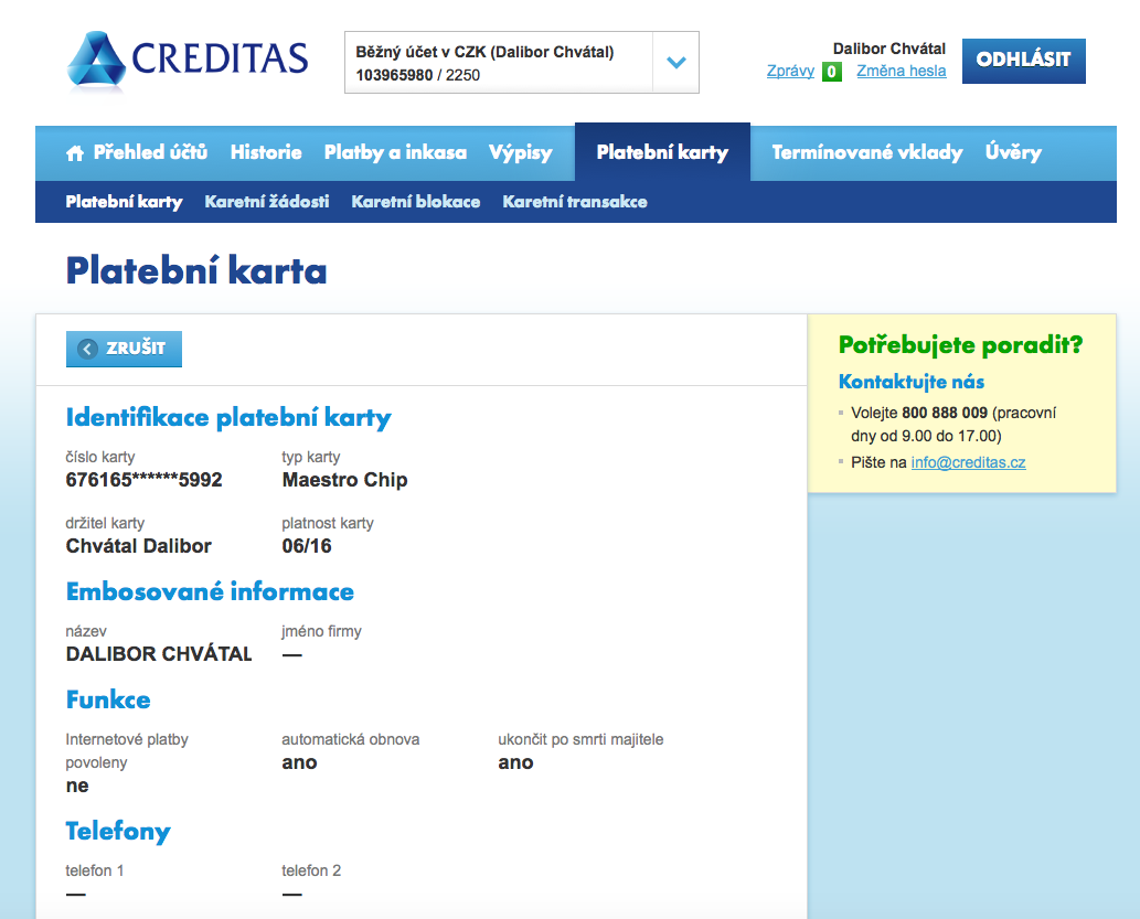 Internetové bankovnictví Záložny Creditas. 25.02.2015