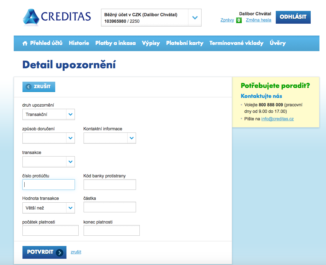 Internetové bankovnictví Záložny Creditas. 25.02.2015