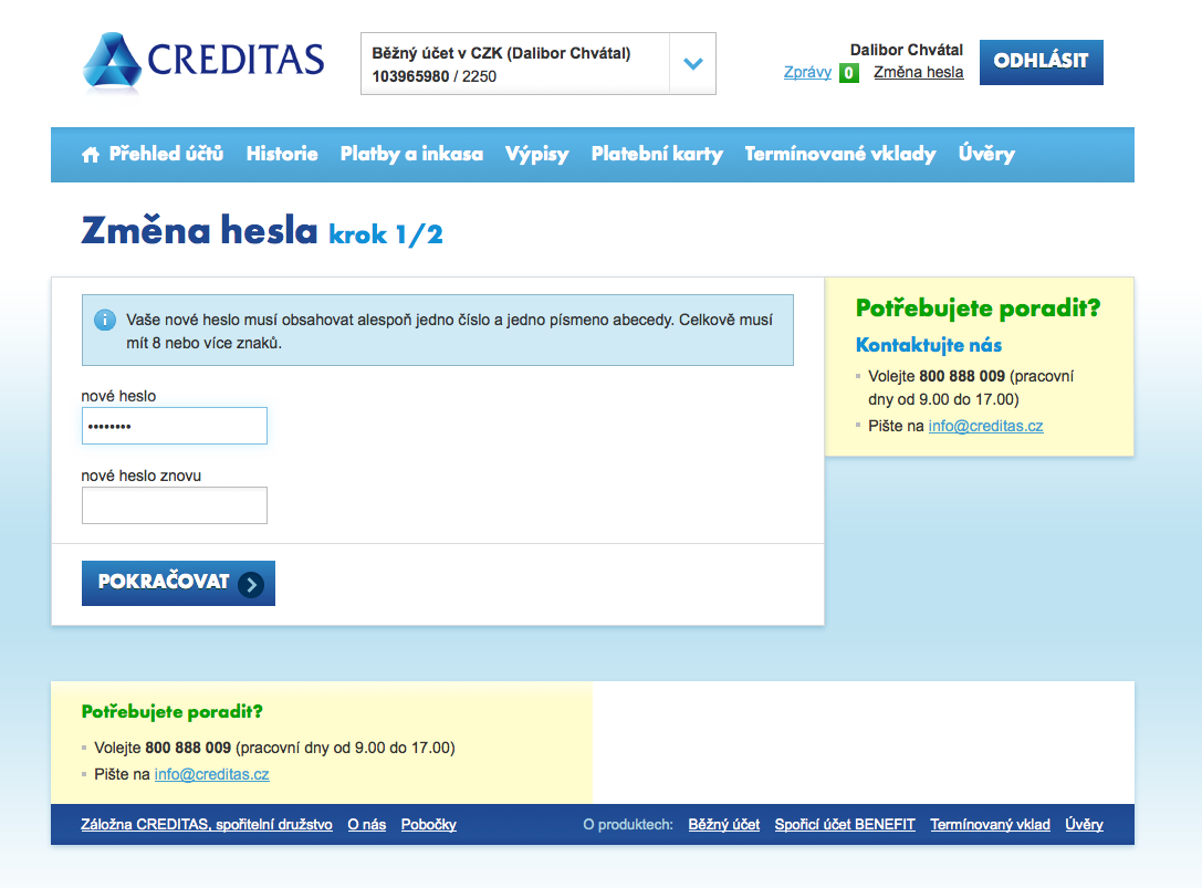 Internetové bankovnictví Záložny Creditas. 25.02.2015