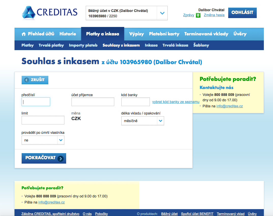 Internetové bankovnictví Záložny Creditas. 25.02.2015