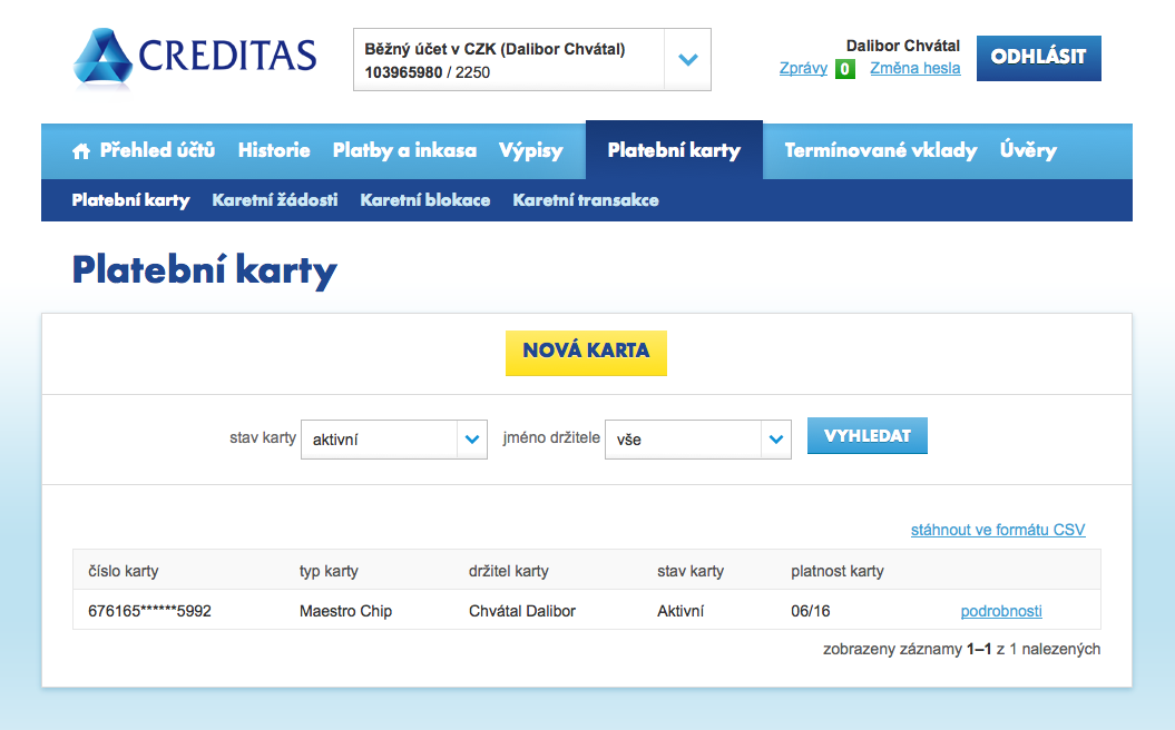 Internetové bankovnictví Záložny Creditas. 25.02.2015