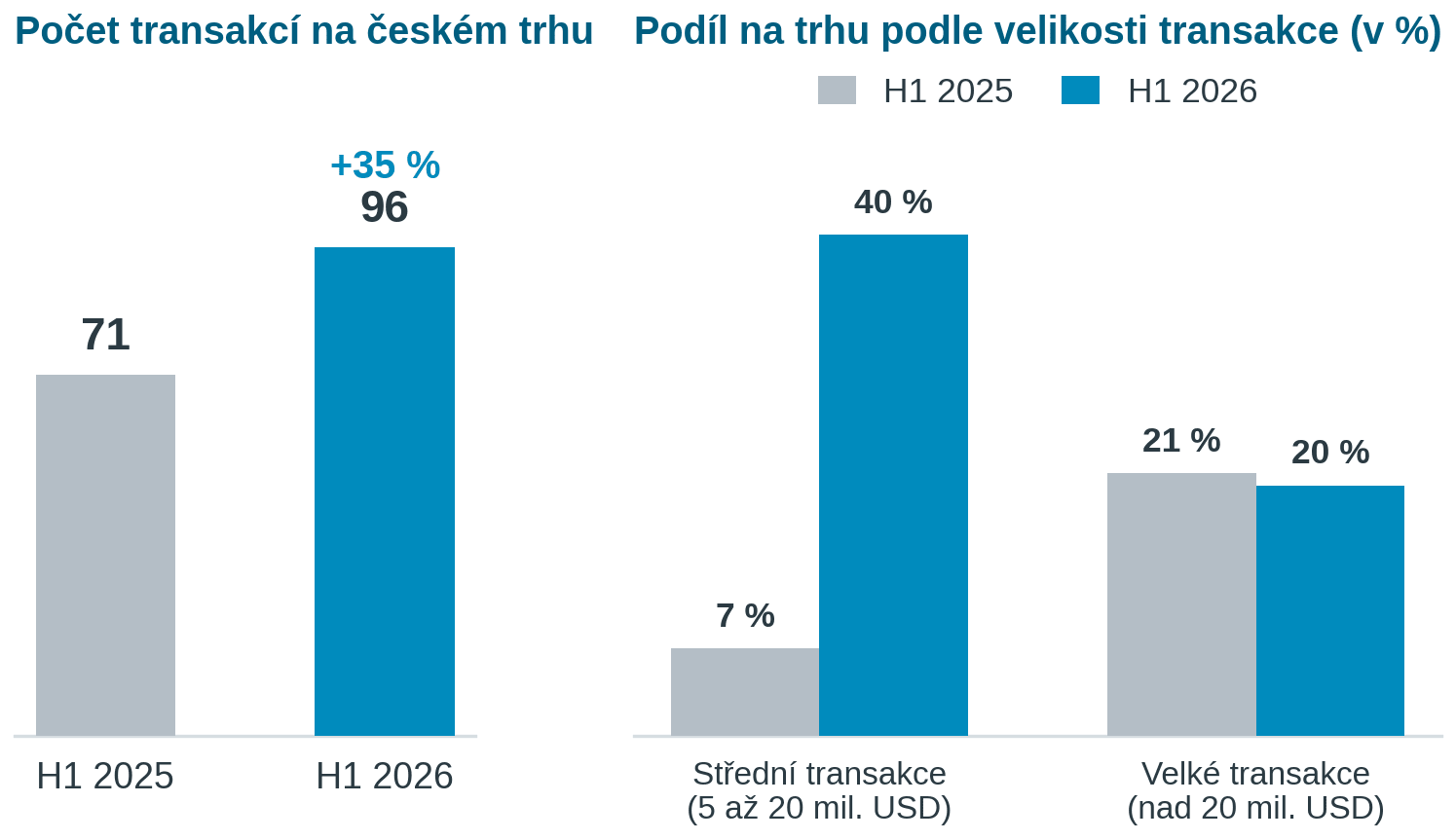 Počet transakcí na českém trhu a podíl na trhu podle velikosti transakce