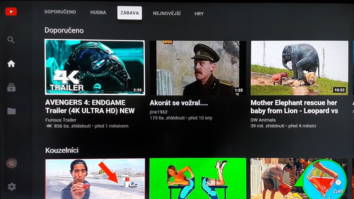 SledováníTV - Menu aplikace a YT účet