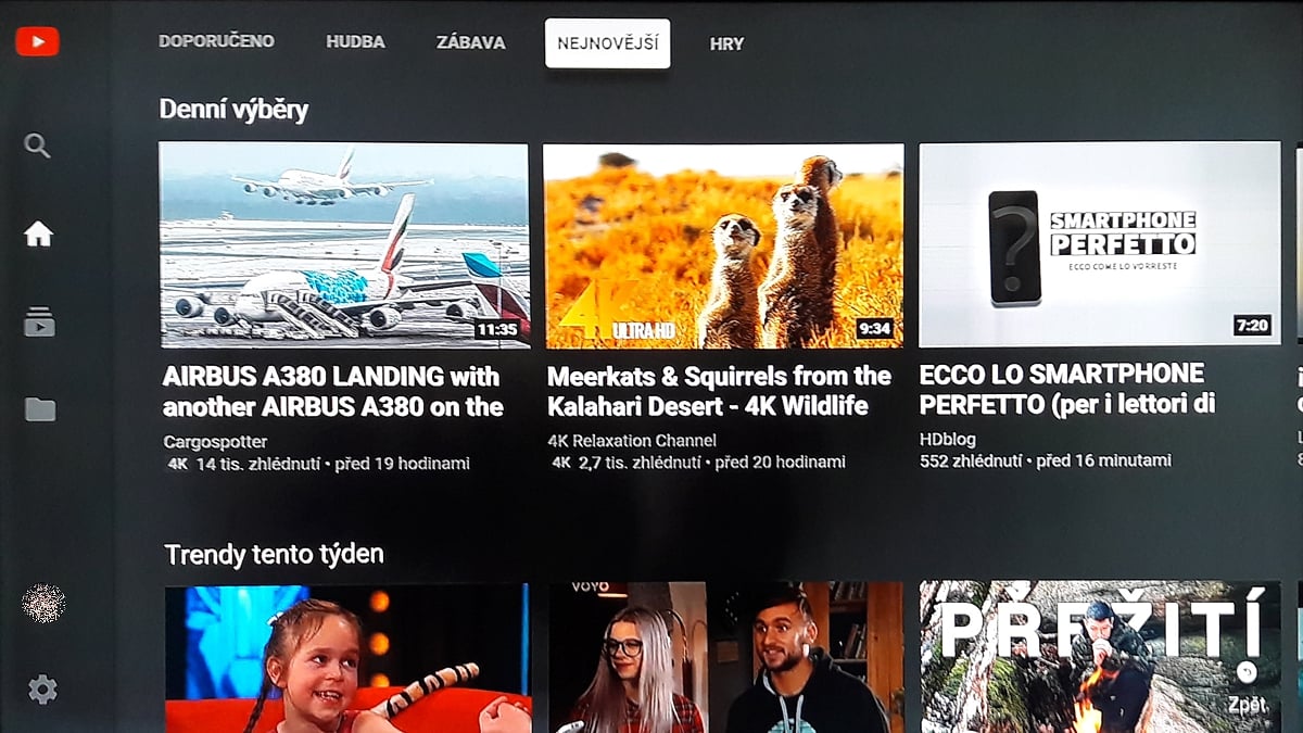 SledováníTV - Menu aplikace a YT účet