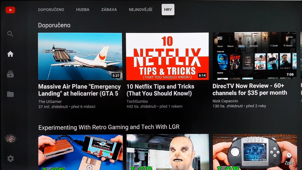 SledováníTV - Menu aplikace a YT účet