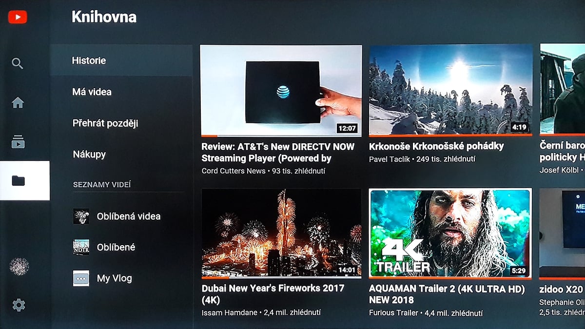 SledováníTV - Menu aplikace a YT účet